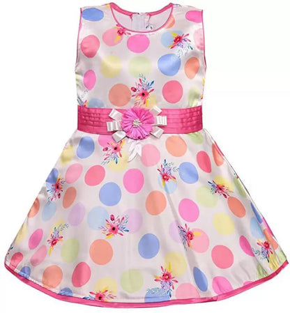 Pink Polka Dots Flower Detail Dress