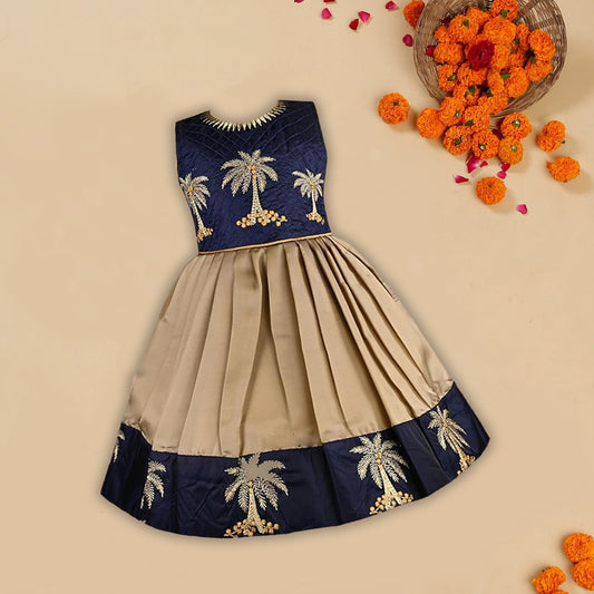 Wish Karo Baby Girls Satin Embroidered Ethnic Dress