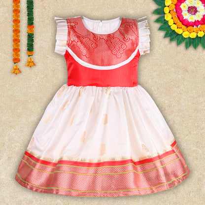 Girls Woven Design Onam Dress