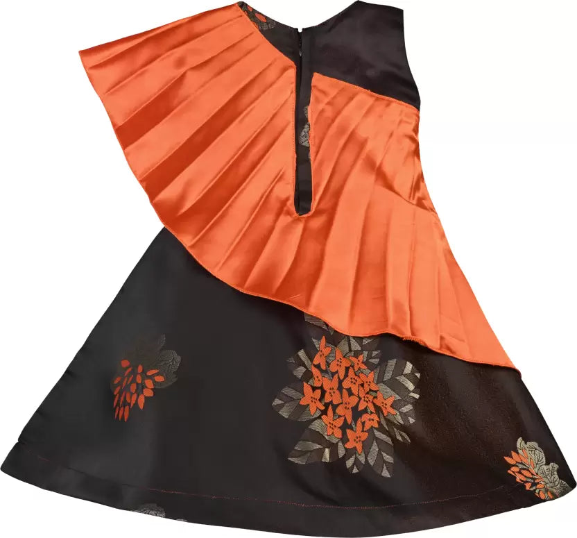 Orange Pleated A-Line Dress