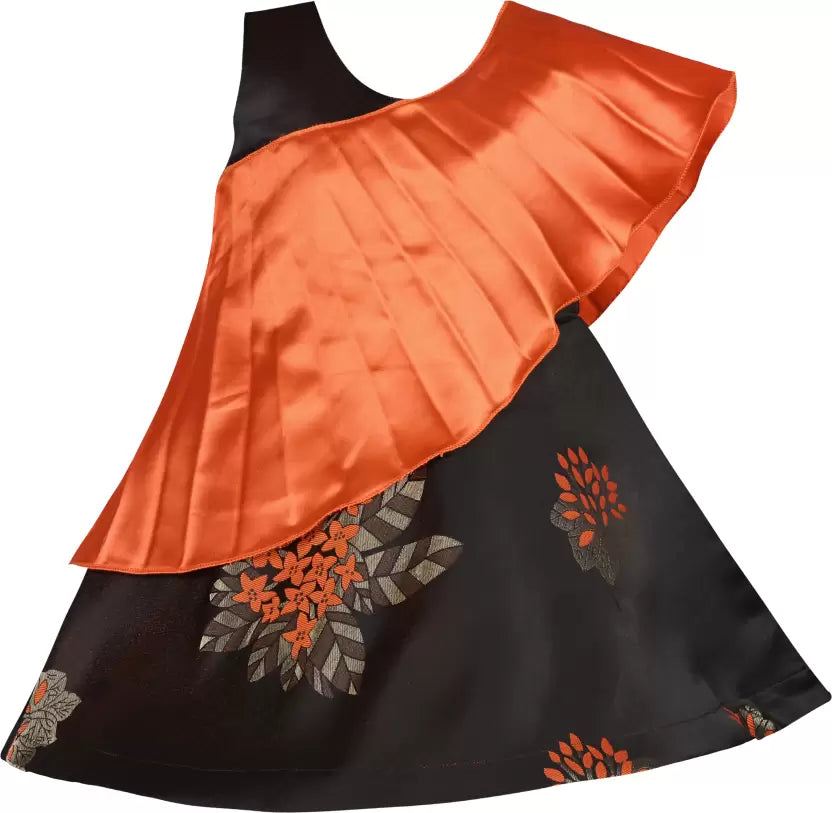 Orange Pleated A-Line Dress