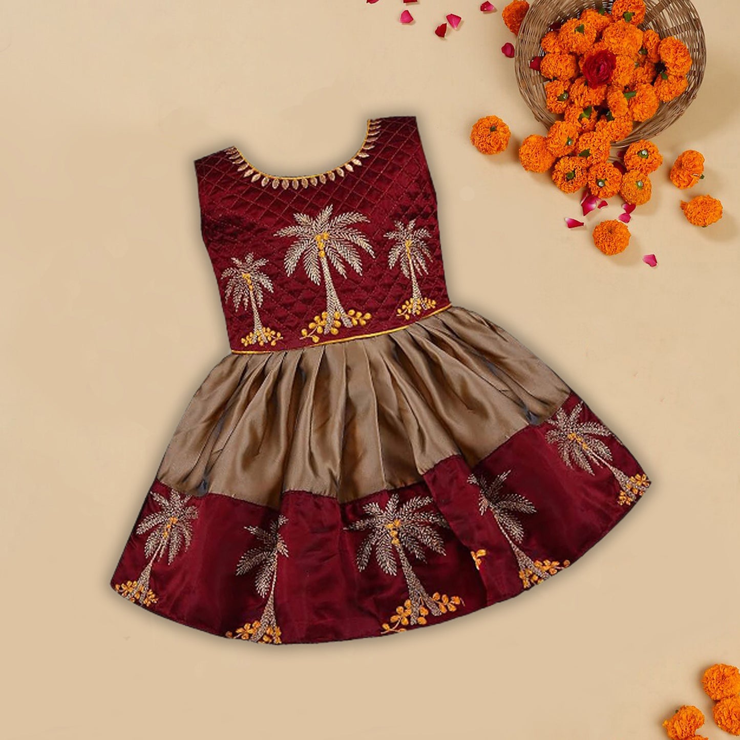 Baby Girls Silk Embroidered Ethnic Frock Dress