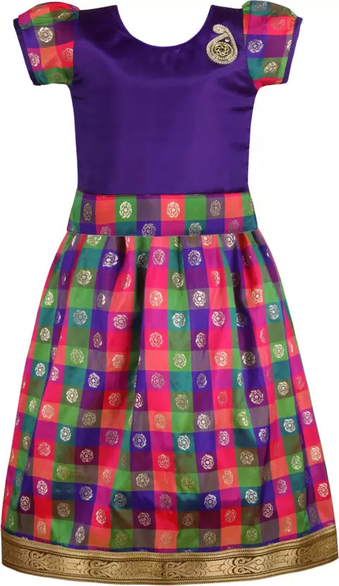 Girls Checked Stone work Ethnic Top and Skirt