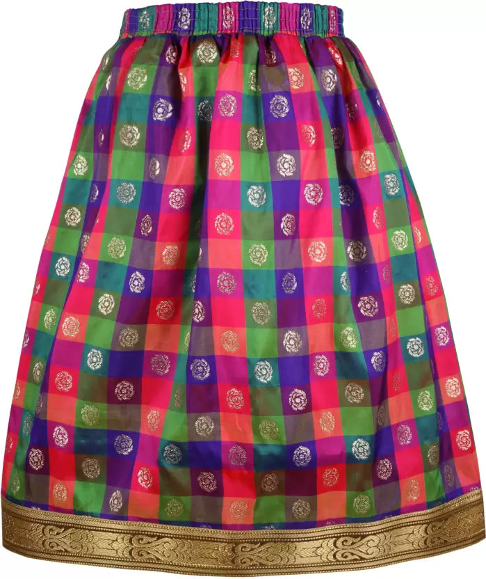 Girls Checked Stone work Ethnic Top and Skirt