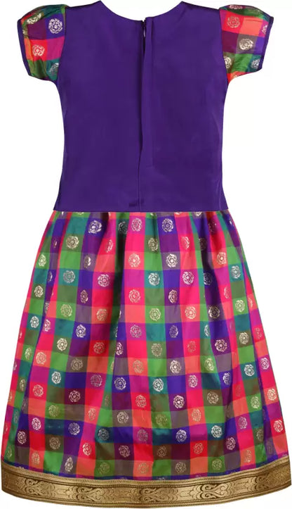 Girls Checked Stone work Ethnic Top and Skirt