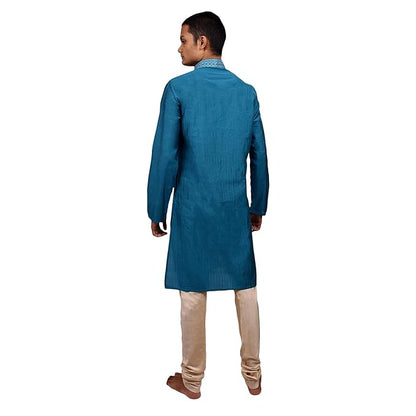 Men High Neck Ethnic Kurta Pajama Set - me01blu