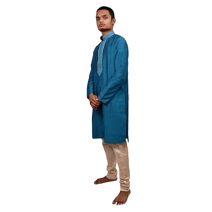 Men High Neck Ethnic Kurta Pajama Set - me01blu