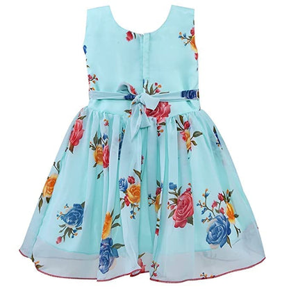 Blue Floral Printed Bow Dress