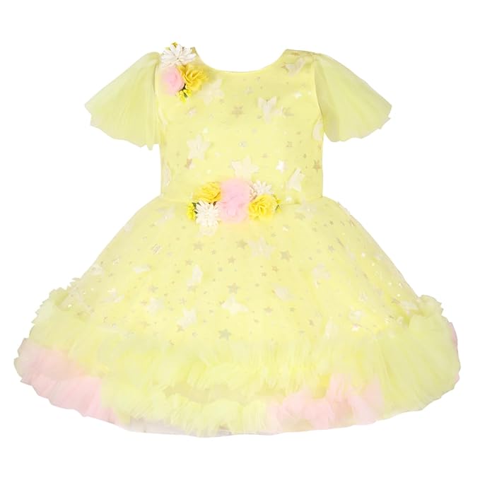 Girls Knee Length Net Floral Party Dress