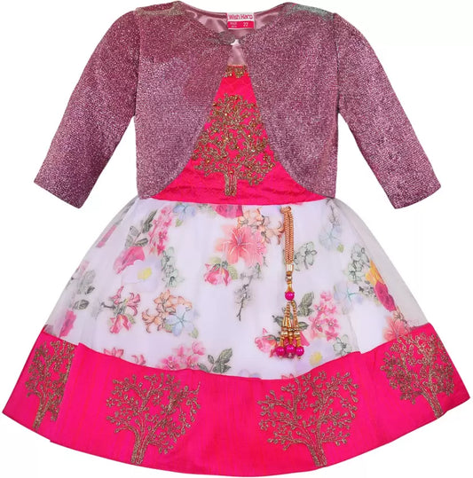 Baby Girls Silk Embroidered Ethnic Frock Dress With Jacket