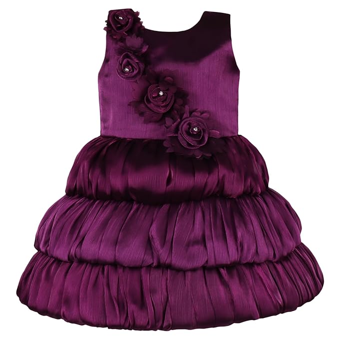 Girls Knee Length Satin Solid Party Dress