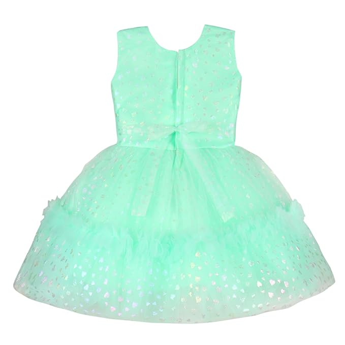 Girls Knee Length Net Solid Party Dress