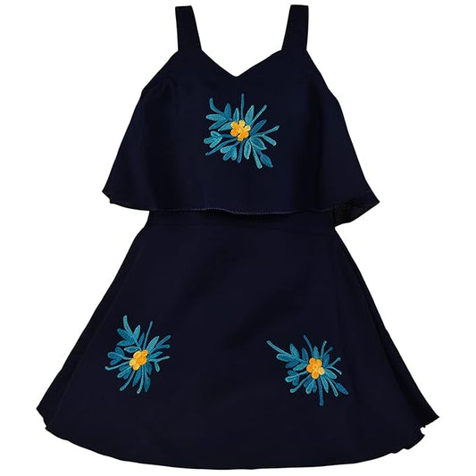 Girls Embroidered A-line Strap Neck dress