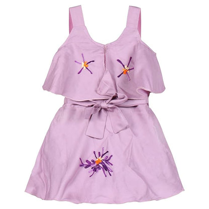 Girls Embroidered A-line Strap Neck dress