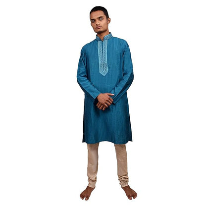 Men High Neck Ethnic Kurta Pajama Set - me01blu