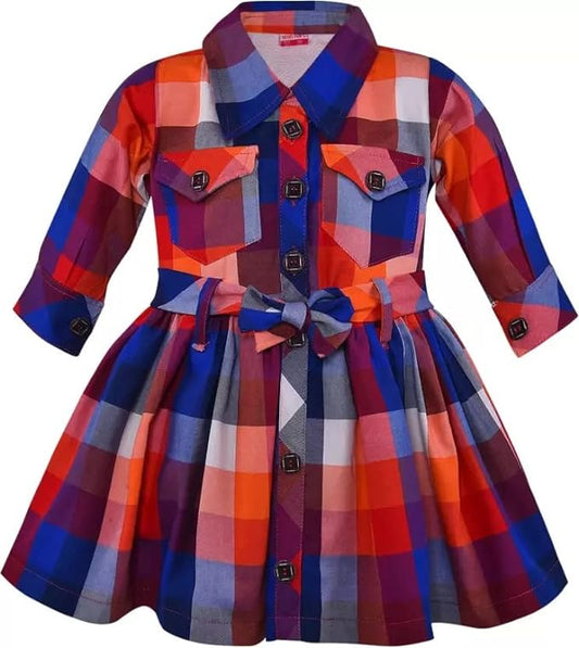 Checked Collared Casual Dress -  ctn563