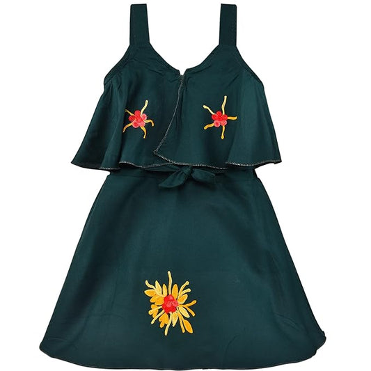 Girls Embroidered A-line Strap Neck dress