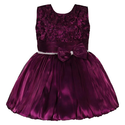 Girls Knee Length Satin Solid Party Dress