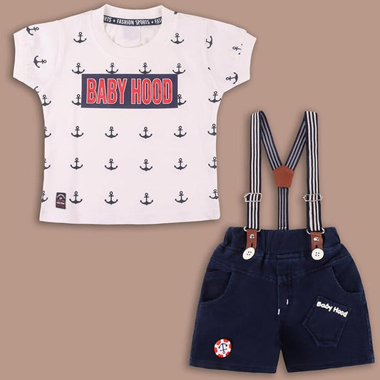 Boys Conversational Printed Cotton Dungaree Set