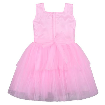 Girls Solid Embellished Pink Net Dress