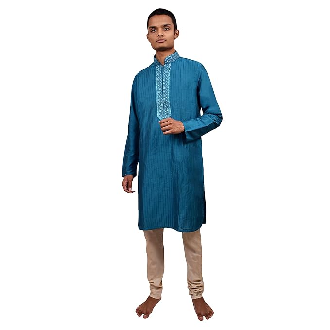 Men High Neck Ethnic Kurta Pajama Set - me01blu