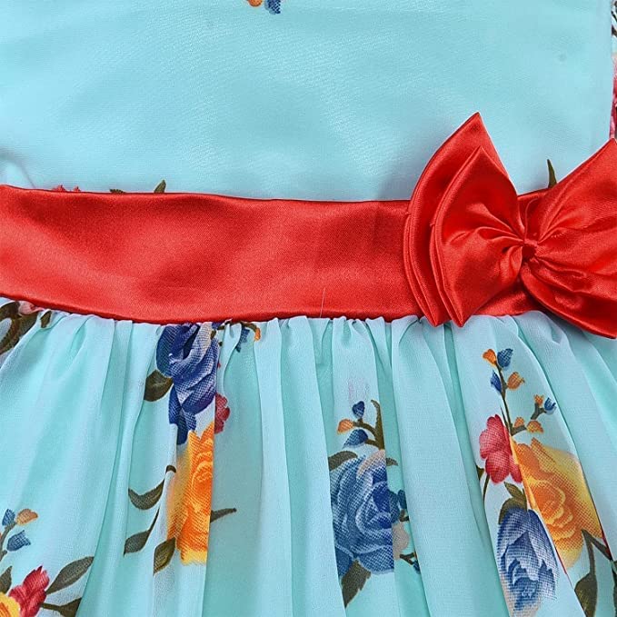 Blue Floral Printed Bow Dress