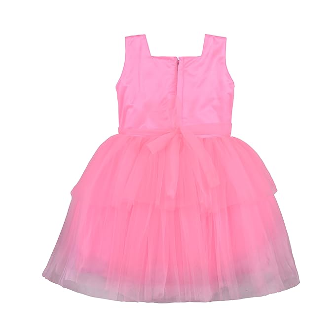 Girls Solid Embellished Pink Net Dress