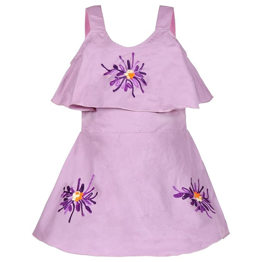 Girls Embroidered A-line Strap Neck dress