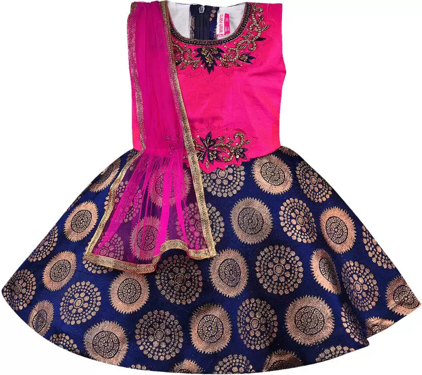 Pink and Navy Blue Ethnic Design Printed Dress