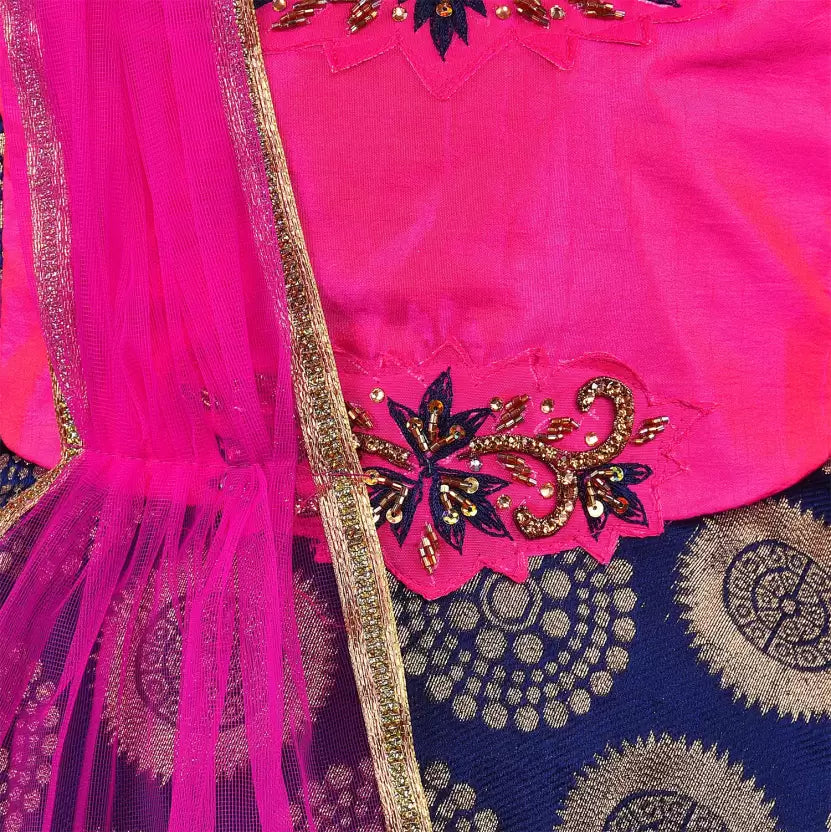 Pink and Navy Blue Ethnic Design Printed Dress