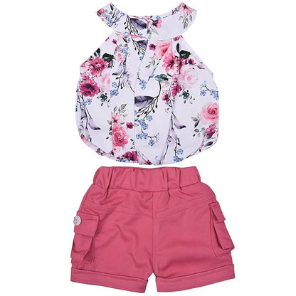 Girls Floral Printed Halter Neck Clothing Set