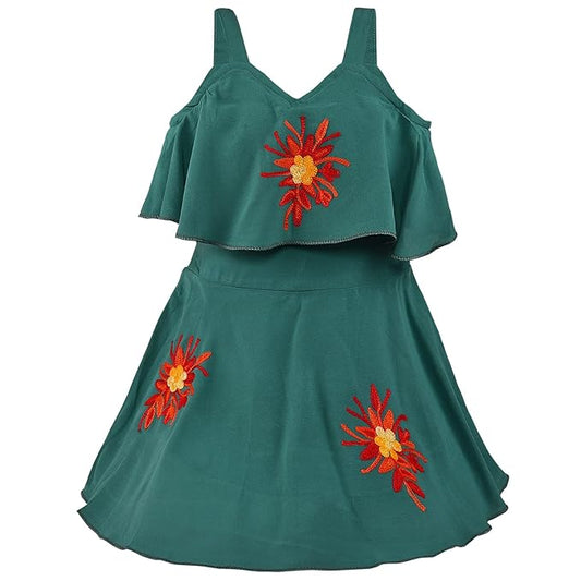 Girls Embroidered A-line Strap Neck dress