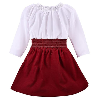 White and Maroon Fit and Flare Dress