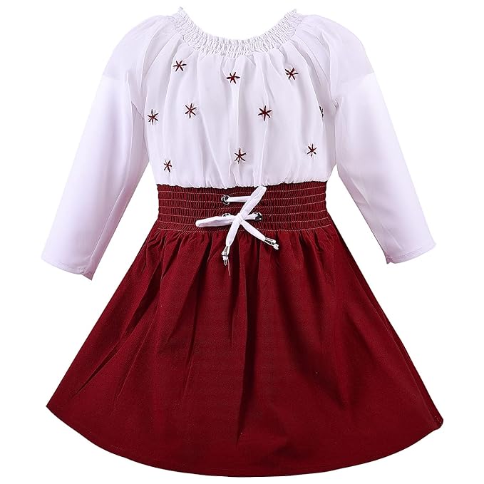 White and Maroon Fit and Flare Dress