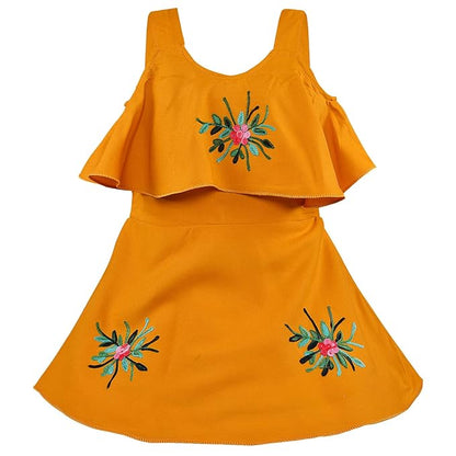 Embroidered A-line Strap Neck Dress - csl244