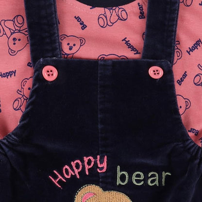 Boys Bear Printed  T-Shirts And Dungaree Set