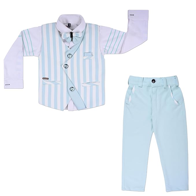 Boys Striped Shirt Clothing Set With Sleeveless Waistcoat