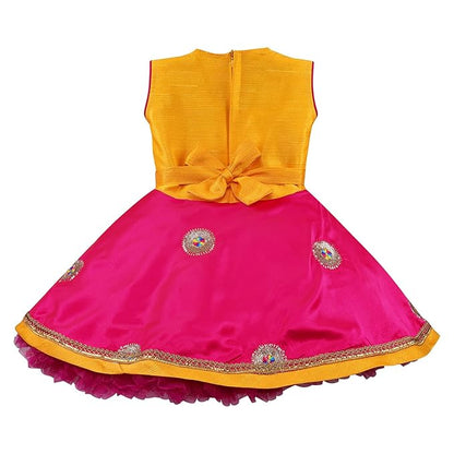 Pink and Yellow Embroidered A-Line Dress