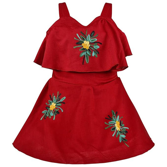 Girls Embroidered A-line Strap Neck dress