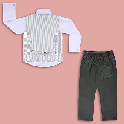 Boys 3 piece strip clothing set with bow tie