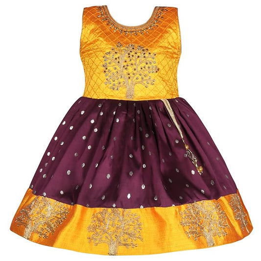 Baby Girls Silk Embroidered Ethnic Frock Dress