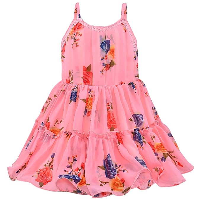 Girls Floral Printed Strappy Dress