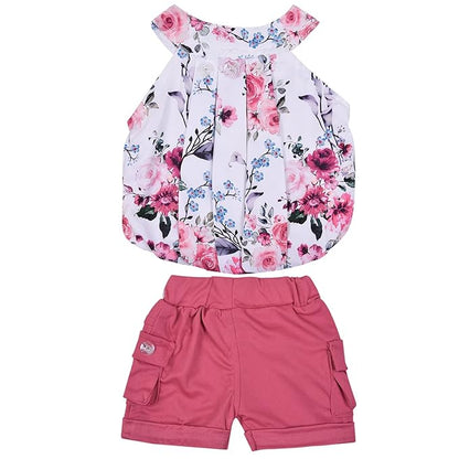 Girls Floral Printed Halter Neck Clothing Set