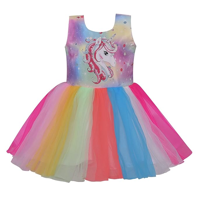 Girls Colorful unicorn flared dress