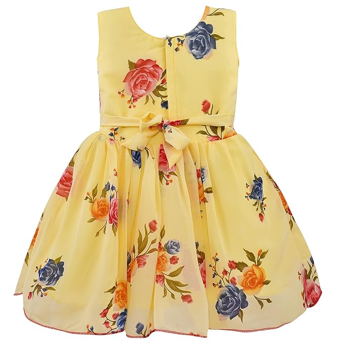 Yellow Floral Printed Bow Dress