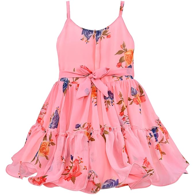 Girls Floral Printed Strappy Dress