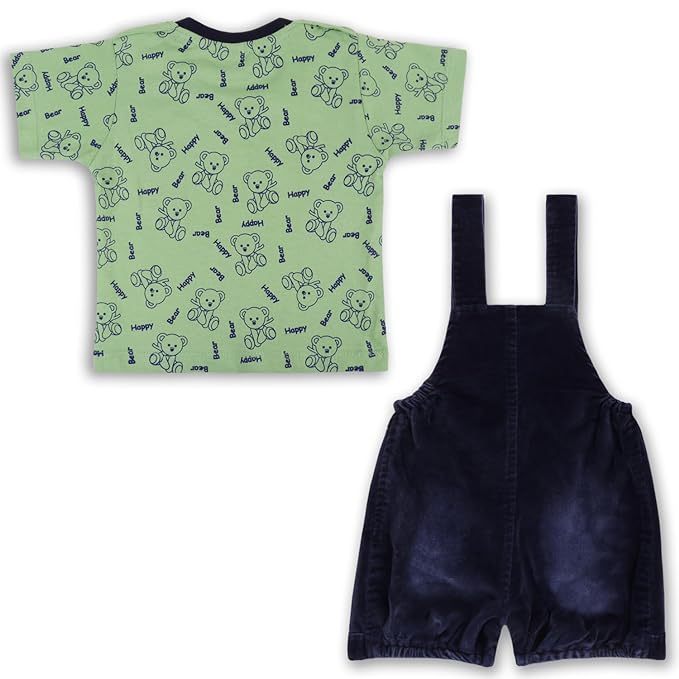 Boys Bear Printed  T-Shirts And Dungaree Set