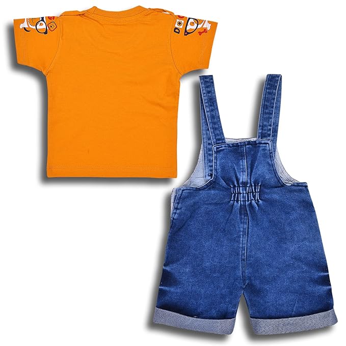 Boys Yellow and Blue Embroidered Dungaree Set