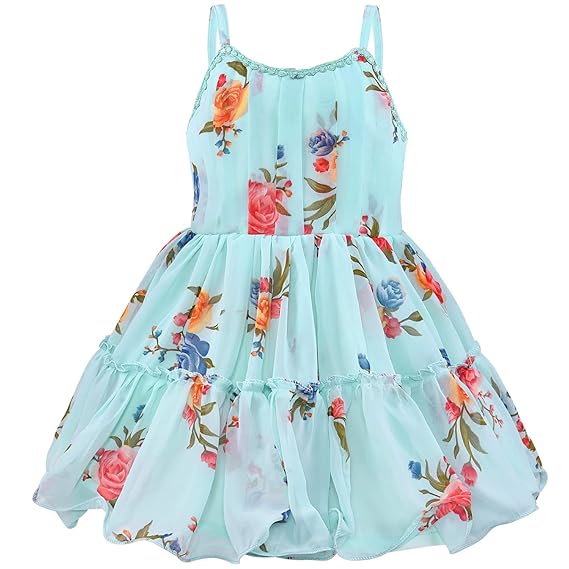 Girls Floral Printed Strappy Dress