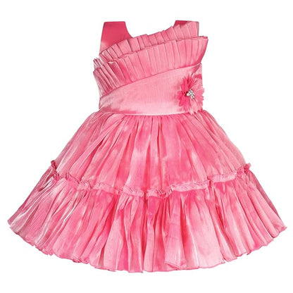 Girls Knee Length Net Floral Party Dress